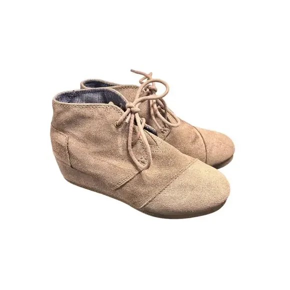 Toms Girls Suede‎ Leather Kala Wedge Booties Shoes Winter Western Taupe Size 1