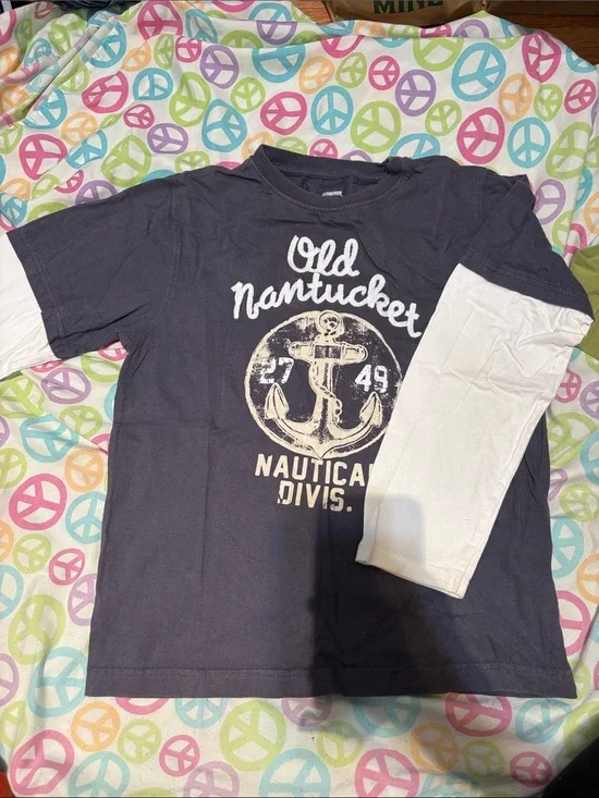Old Nantucket Nautical Divis. Layered-Look Kids Tee - Navy & White (Gymboree)