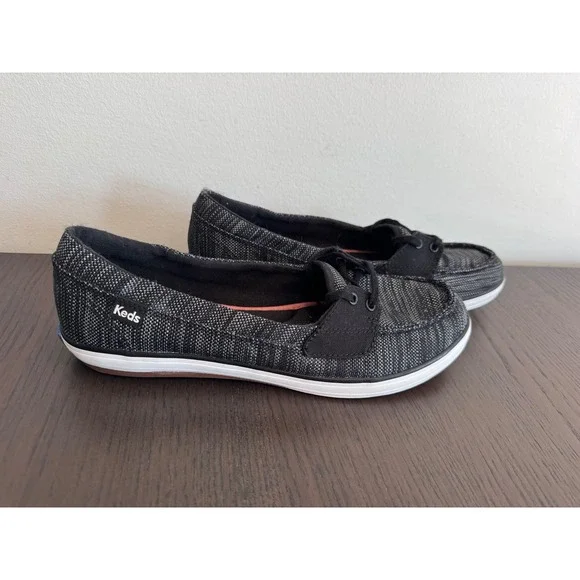 coastal Keds Chillum Boat Shoe Womens Size 8.5 Black‎ Grey Woven Ortholite