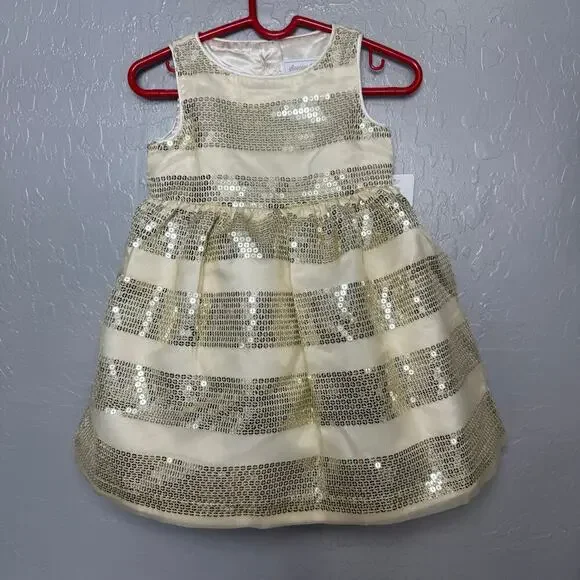 Girls Sequin Striped Fit And Flare Dress - All Dressed Up - White, 18-24MO