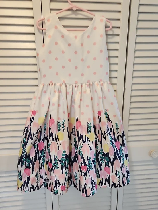 Gymboree White Dress with Pink Polka Dots & Multi Floral Print