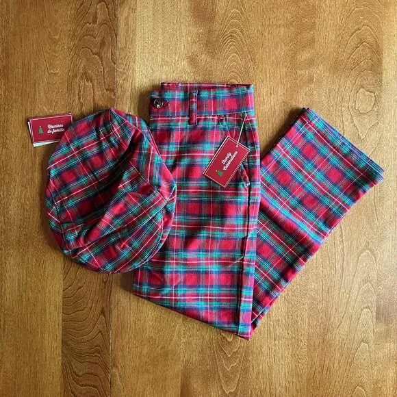 Gymboree holiday plaid newsboy hat and pants 6-8Y NWT