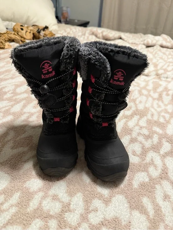 Kamik Black Boots with Pink Logo and Accents