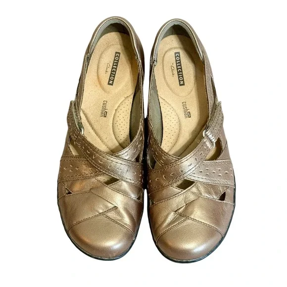 Clarks Collection Ashland Bronze Metallic Leather‎ Mary Jane Shoes Womens 8.5 W