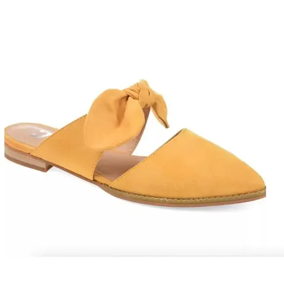 Women's Telulah Bow Slip On Flat Mules Yellow Faux Suede‎ Size 10