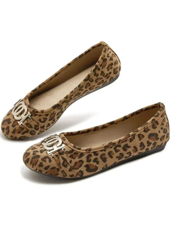 Women's Leopard Comfortable Slip on Round Toe Casual Ballet Shoe for Walking