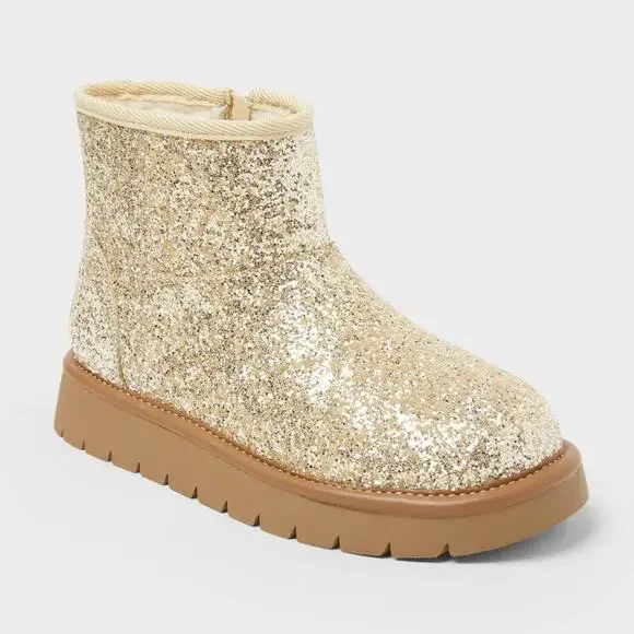 Cat & Jack Girls' Honor Faux Suede Boots Gold Size 3 NWT