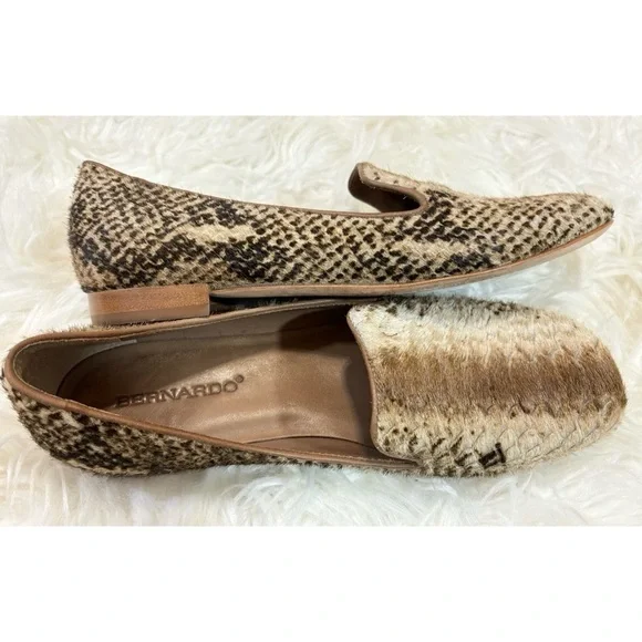 Anthropologie Bernardo Emma Snake Embossed Genuine Calf Hair Loafer Flats