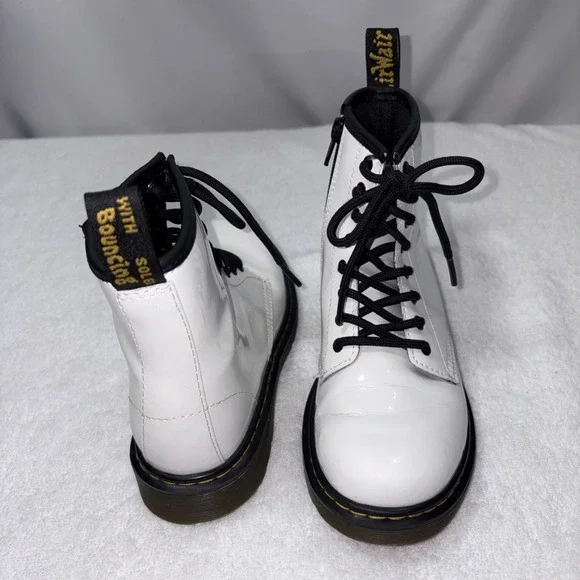 Dr Martens 1460 J Patent White Leather Lace Up Boots Kids US 2 Zipper