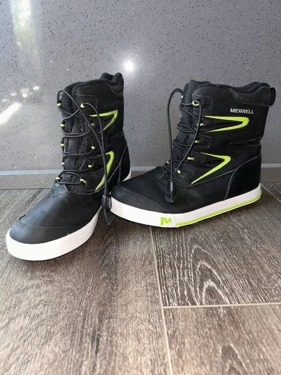 Merrell Youth/Women Snow Bank 3.0 Waterproof Boots Black/Lime Green Size 6M