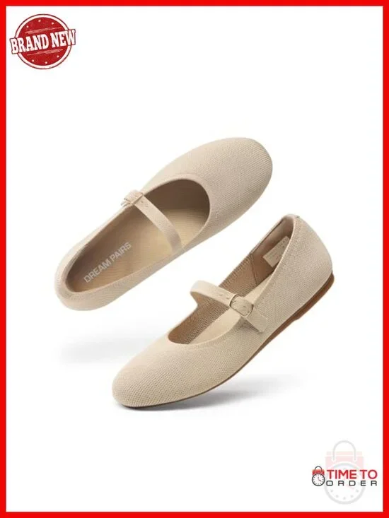 Mary Jane Ballet Flat Shoes - Foldable Knit Flats with Arch Support