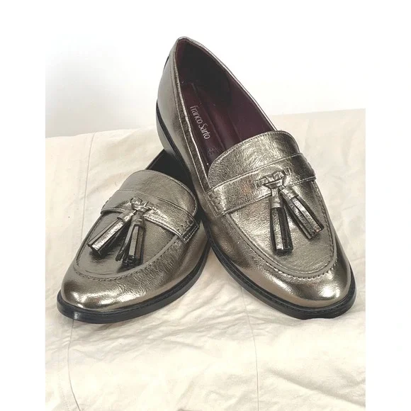 Franco Sarto Womens Shoes 9.5M Carolyn Low Pewter Metallic Tassel Loafer