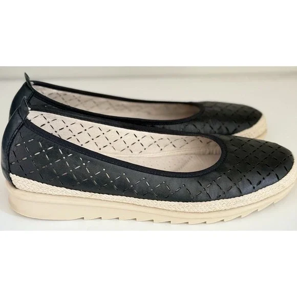 Enjoiya Women's Cut Out Slip‎ On Black Beige Espadrille Look Size 40 US 9 - 9.5