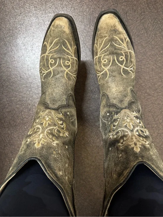 OLD WEST Cowgirl Boots Embroidered Distressed Leather Western Big Girls 4.0 D