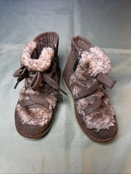 Dr. Scholl's Brown Faux-Fur Lace-Up Kids Ankle Boots