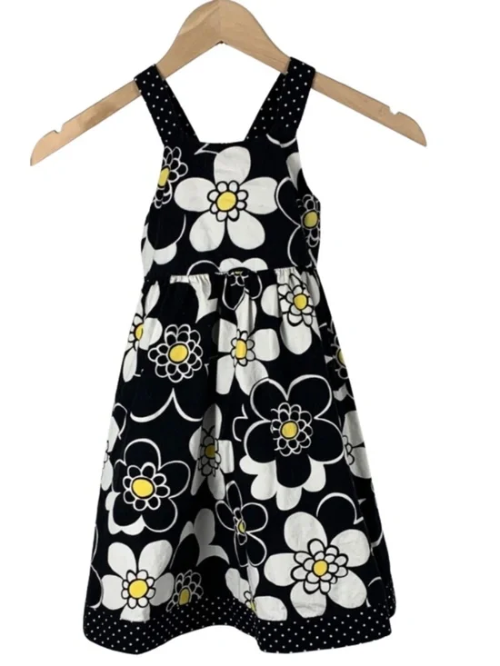 Gymboree Black Sleeveless White Yellow Floral Dress Girl's 5 Spring Polka Dots