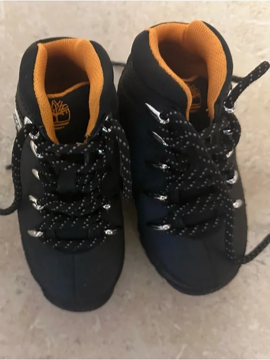 Timberland Kids Black and Orange High-Top Sneakers