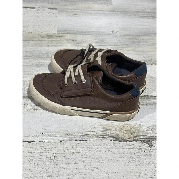 Sperry Boat Shoes Boys 11 Brown‎ Faux Leather Caspian Hook Loop