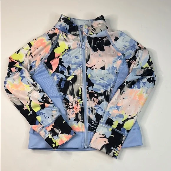 Gymboree Girls' Activewear Blue and Black Jacket with Striking Abstract‎ Pattern