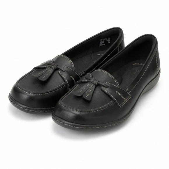 Clarks Collection Black Leather Tassel Loafers Womens 8.5 M‎ Ultimate Comfort
