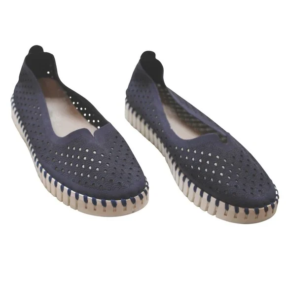 Ilse Jacobsen Tulip 139 Loafers Womens 41 Navy Blue Good Laser Cut Slip On Flats