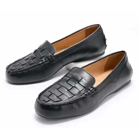 New Dune London Greene Woven Leather Slip On Driving Loafers‎ Mocs Black Size 8
