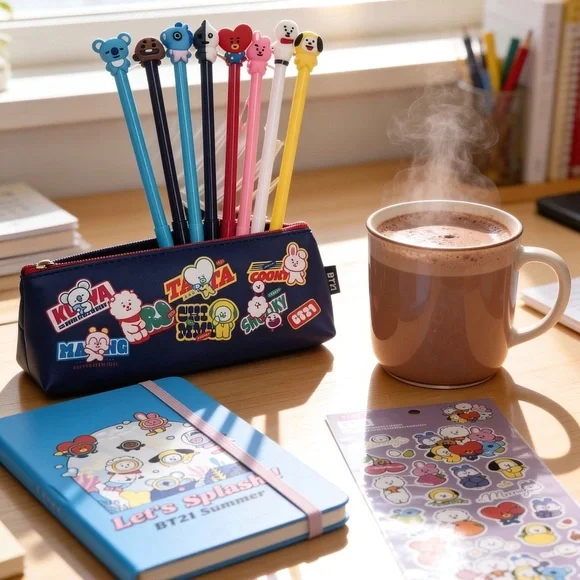 BT21 BTS Notebook, BT21 Pen Case, Stickers & BTS Pen set Stationary Bundle