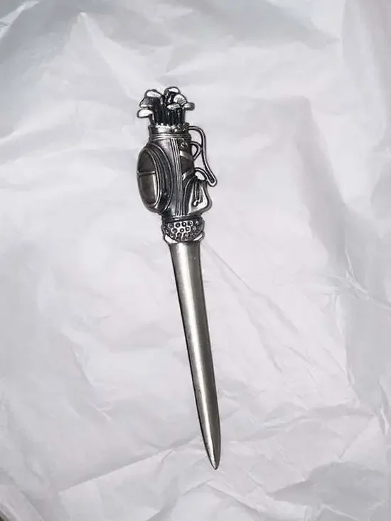 Vintage Pewter Golf Bag with Clubs Letter Opener