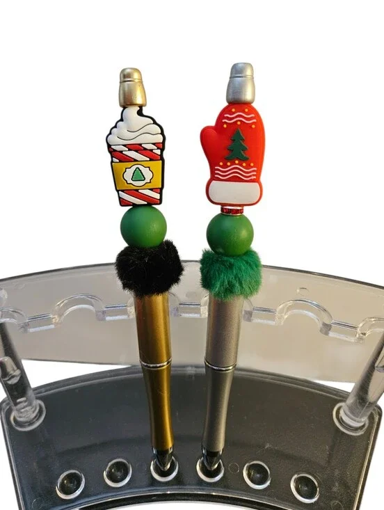 Holiday Coffee Cup & Mitten Decorative Pens in Green and Red