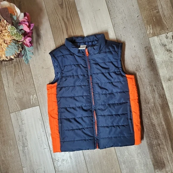 Gymboree Toddler Boys Winter Puffer Vest Size 2T-3T Blue Orange EUC
