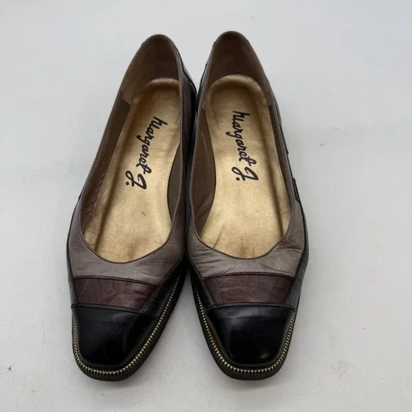 Margaret G Womens 6.5 M Leather Colorblock Pointed Toe Flats  dark academia