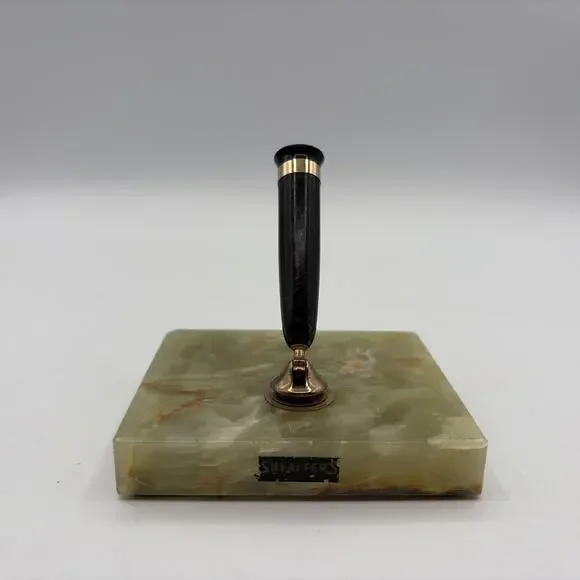 VTG Collectible Sheaffer Green Marble Alabaster Retro Desk Fountain Pen Holder