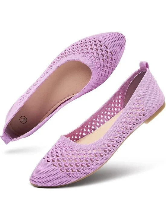 Women's Purple Comfortable Knit Pointed Toe Slip On Business Casual Ballet Flats