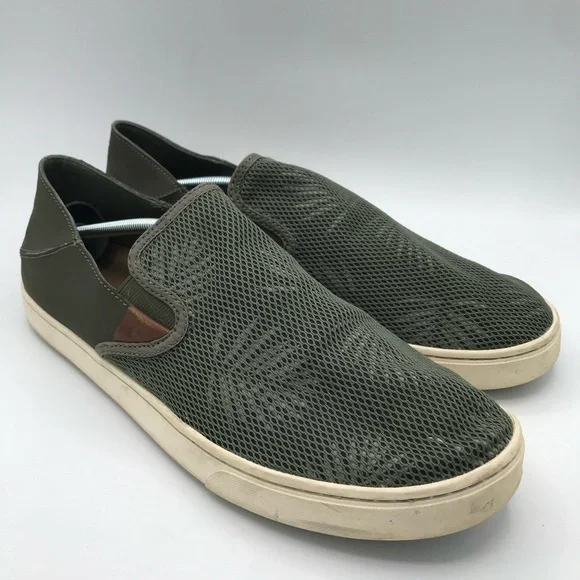 OluKai Pehuea Casual Slip On Comfort Shoes Green Foliage Print Women's 11 Mesh‎