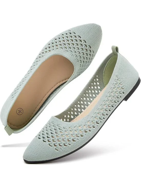 Women's Light Green Comfortable Pointed Toe Slip On Business Casual Ballet Flats