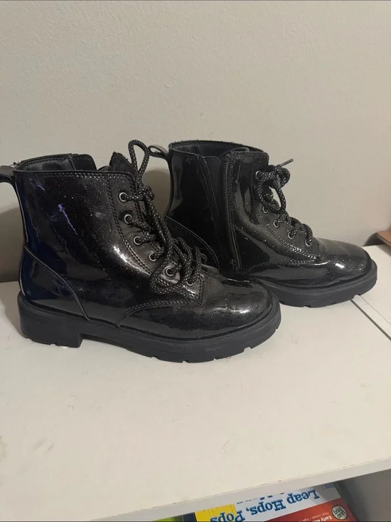 Old Navy Black Patent Combat Boots for Kids