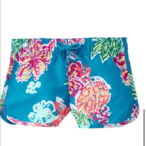 Gymboree Kids L 10-12 Blue Pineapple‎ Floral Swim Trunks Beach Shorts