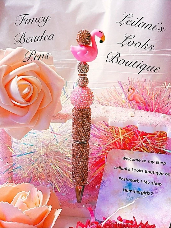 Pink Flamingo Beaded Glam Pen/Fancy beaded Pen/gifts/pink beads