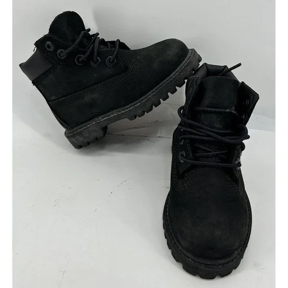 Timberland 12897 Black Leather Combat Boots Kids Size 7M