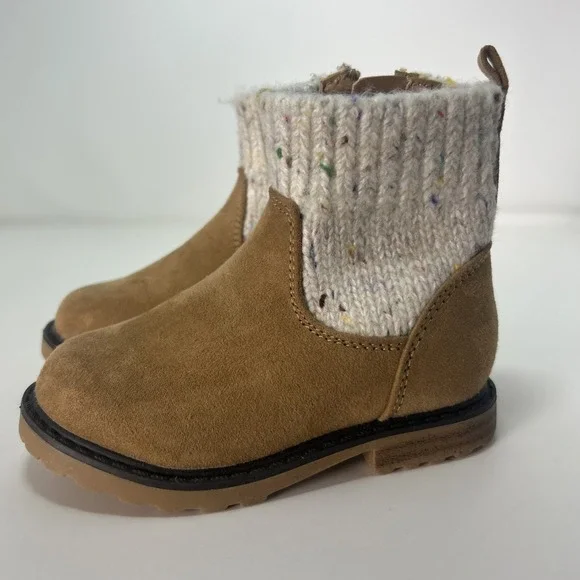 Cat and Jack Toddler Girls'  Emmaline Zipper Booties Sz 6, Cognac Speckled Cuffs
