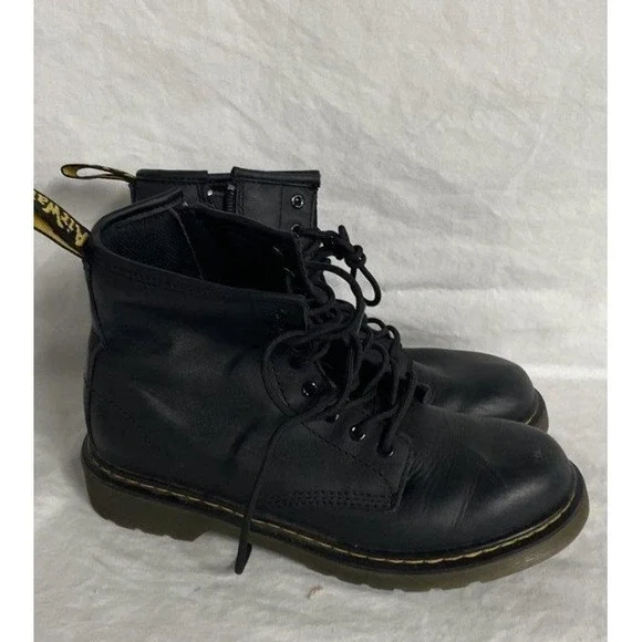 Dr. Martens 1460 J Black Leather Lace Up Side Zip Combat Boots Junior Size 5L 4M