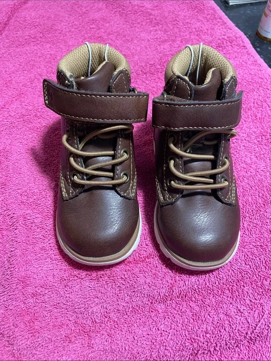 New! Jack by BB Dakota Brown Kids Lace-Up Ankle Boots with Hook-and-Loop Strap