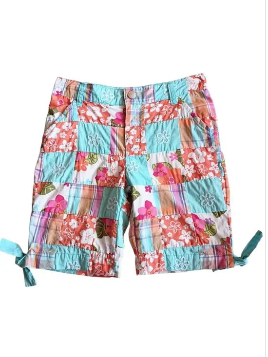 GYMBOREE Girls Surf Adventure Bermuda Shorts Floral Patchwork Aqua Orange Sz 8