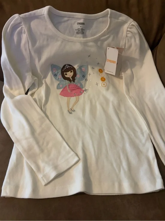 NWOT Gymboree White Long-Sleeve Tee with Pink Fairy Graphic