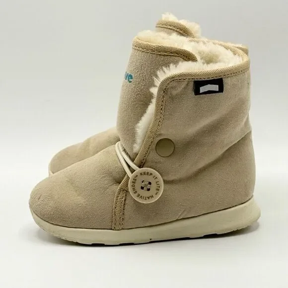 Native Kids Apollo Luna Faux Fur Beige Suede Boots - Kids US 7