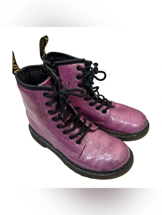 Dr Martens Pink Glitter Combat Boots Girls 1 Big Kid Lace Up