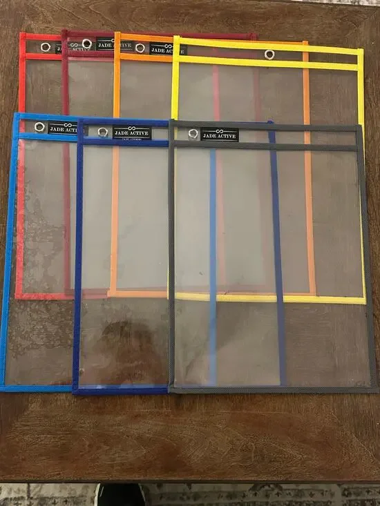 Dry Erase Pockets – Mixed Colors – Used – Reusable Classroom Sleeves (Set of 7)