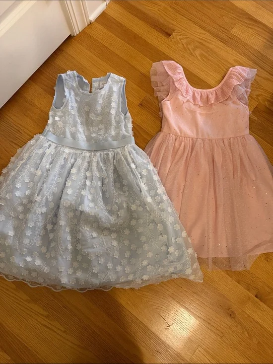 EUC - Girls Light Blue Floral Lace Dress & Pink Sparkly Dress - size 8