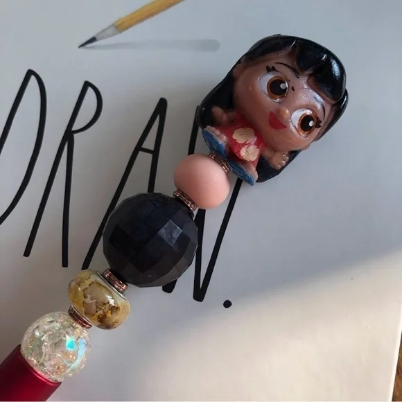 Disney Doorables: Lilo & Stitch: Lilo in dress handmade beaded pen