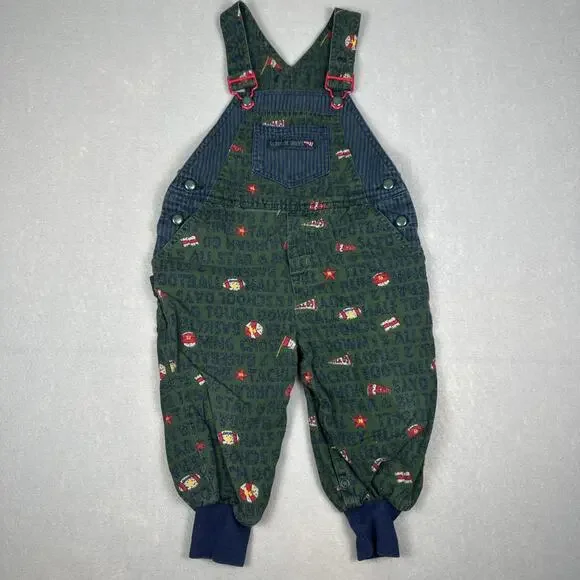 Vintage Gymboree School Day Sports Overalls Size Small Rainbow Tag Green Blue